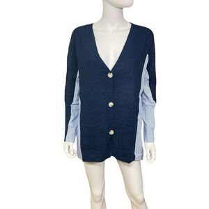 Blue Button Color Block Sweater